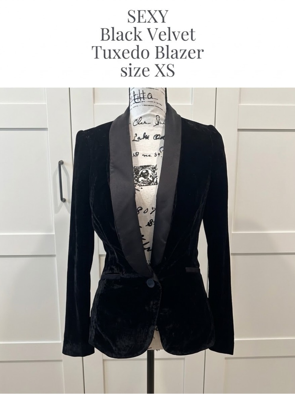 Black Velvet Tuxedo Blazer with Satin Lapel - Women's Jacket size XS
